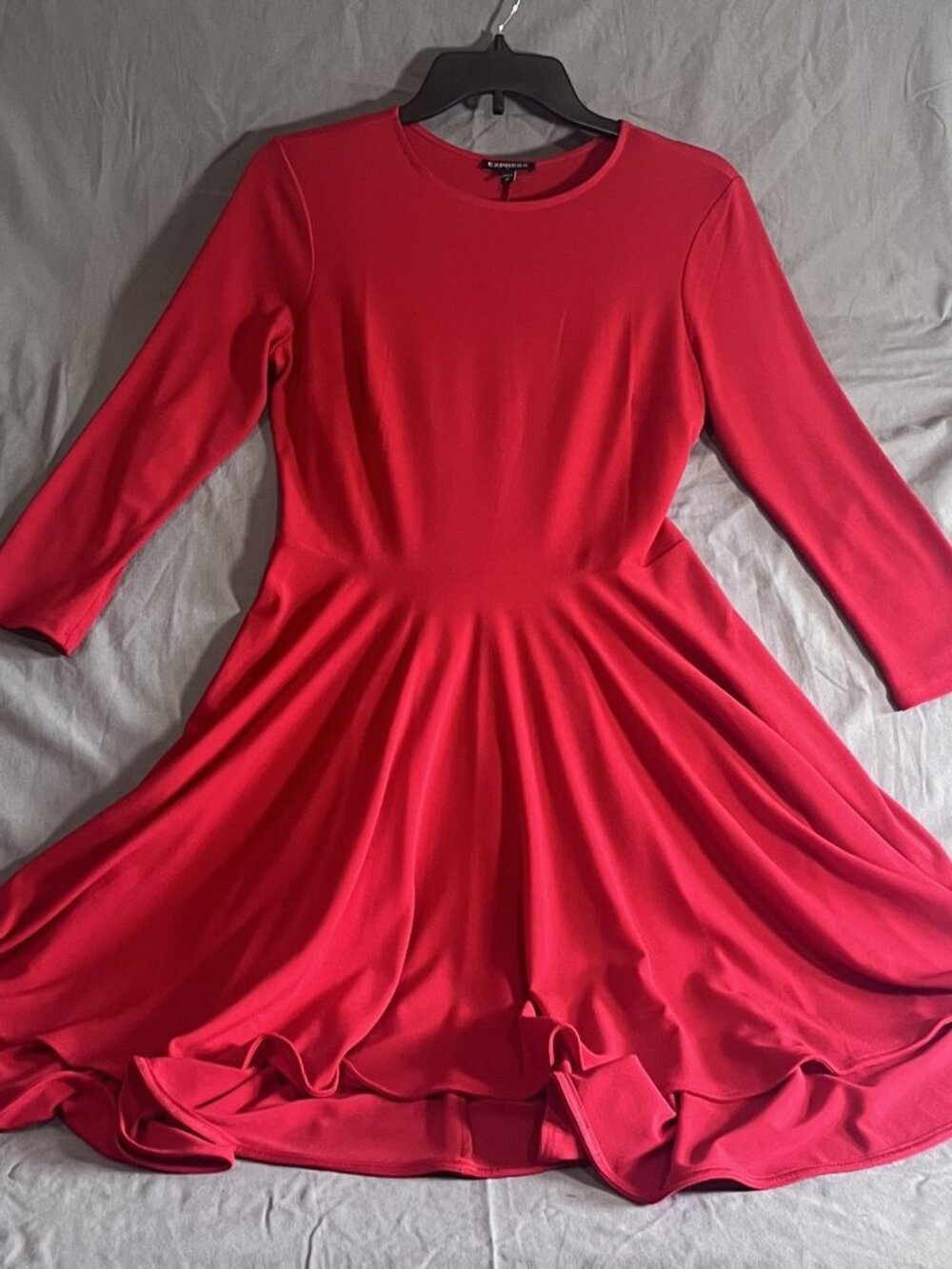 Express Red Long Sleeve Fit & Flare Casual Midi Dress